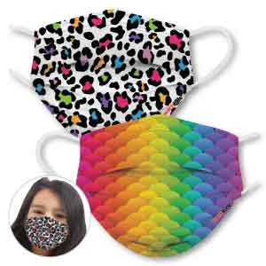 Leopard Camo & Rainbow Skin Kids Face Masks (6-Pack)