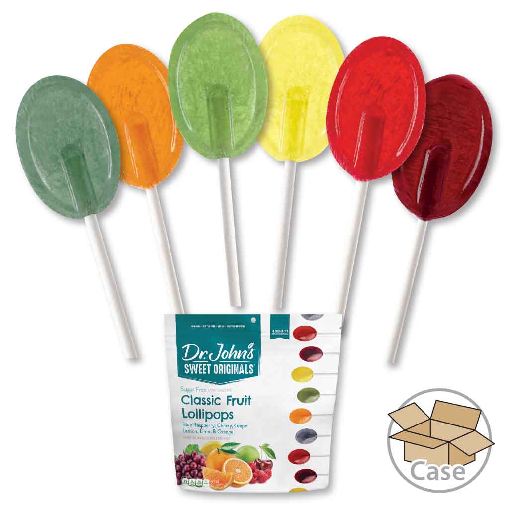 Dr. John's Candies Sugarless Fruit Lollipops 8-Bag Case