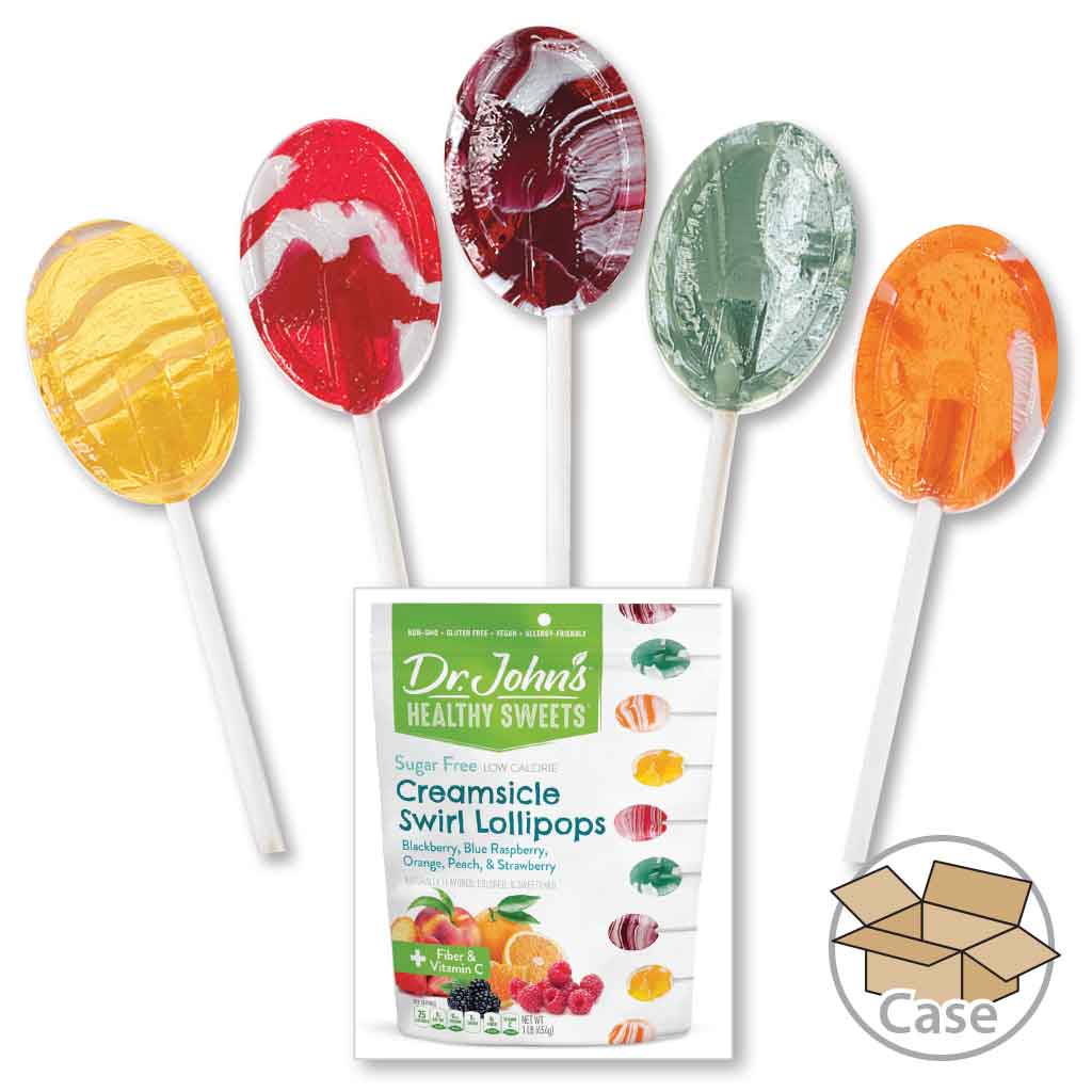 Dr. John's Candies Sugarless Creme Swirl Lollipops 8-Bag Case